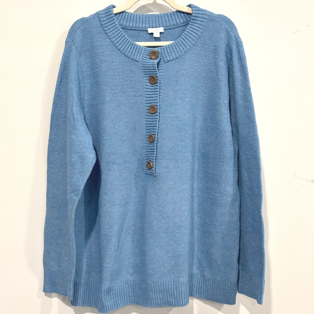 Pure J Jill Womens Sweater Blue Henley Button Oversized Large Long Sleeve 20946